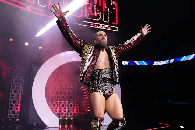 Promotional graphic for TrustSlam Insider's article on Bryan Danielson’s AEW future, featuring dramatic background with wrestling-themed visuals