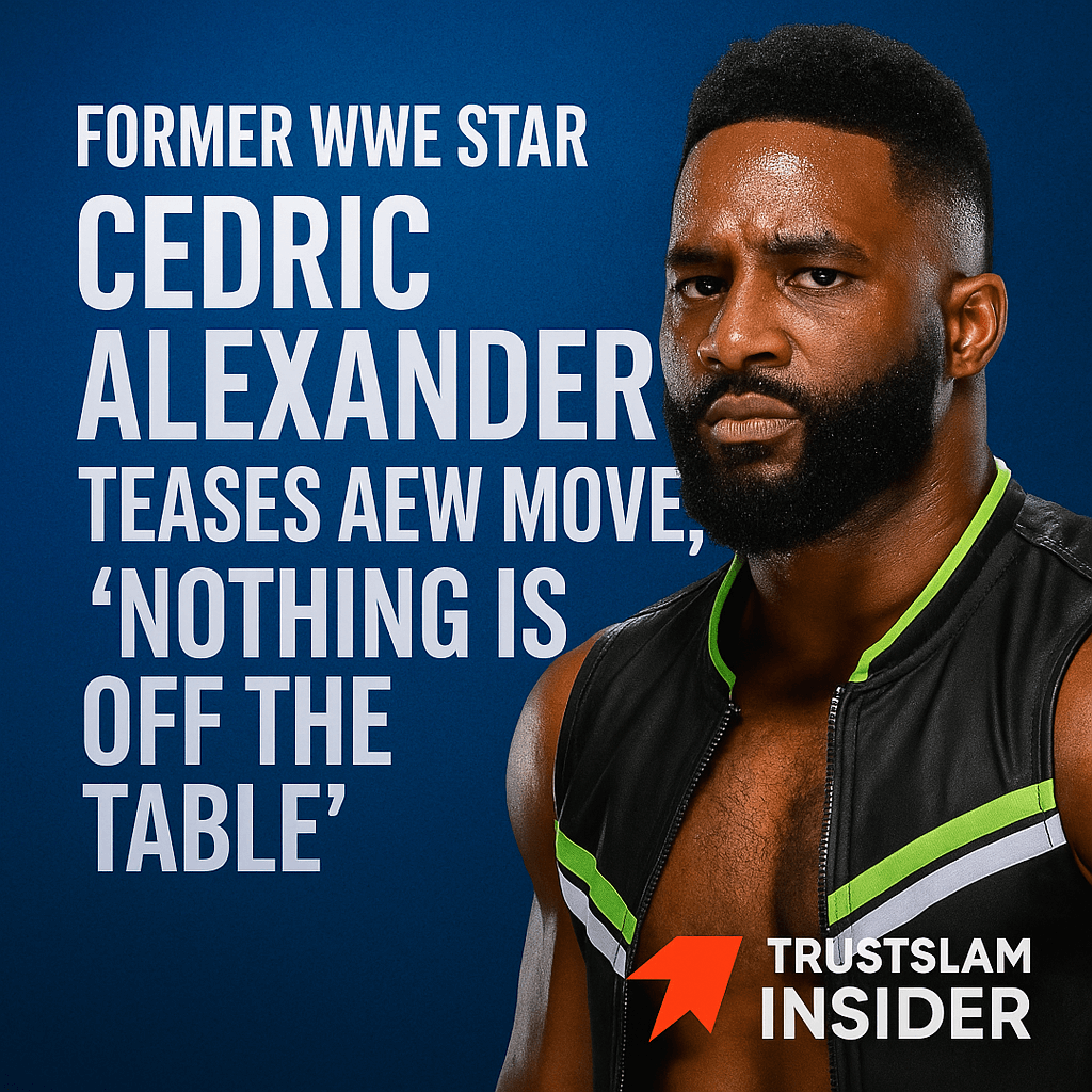 Promotional graphic featuring former WWE star Cedric Alexander, teasing his potential move to AEW in 2025