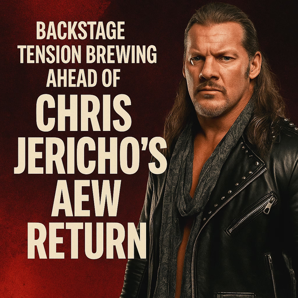Promotional graphic featuring Chris Jericho ahead of his anticipated AEW return, highlighting a developing backstage situation