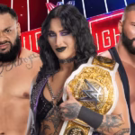 Promotional graphic for TrustSlam Insider’s article on WWE’s rising stars in 2025, featuring Rhea Ripley, Jacob Fatu, and Bron Breakker and a dramatic wrestling-themed background.